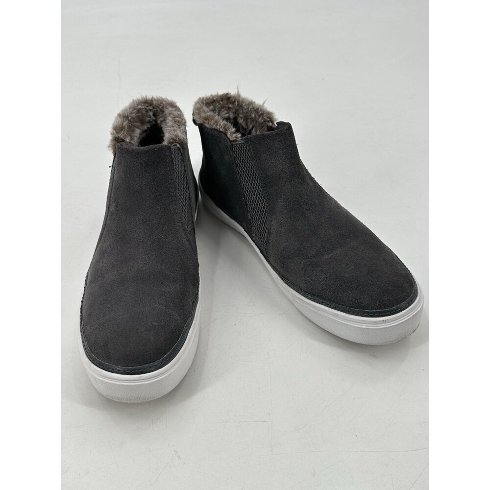 TOMS Bryce Slip On Womens Booties Boots Shoes Grey Suede Faux Fur Sz 8